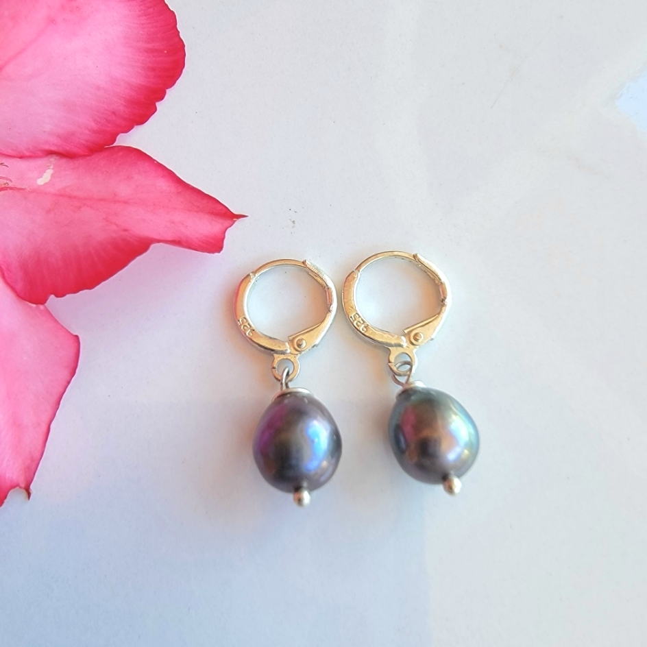 Black Pearl Earrings Real Freshwater Drop Dangle Boho Jewelry Sterling Silver
